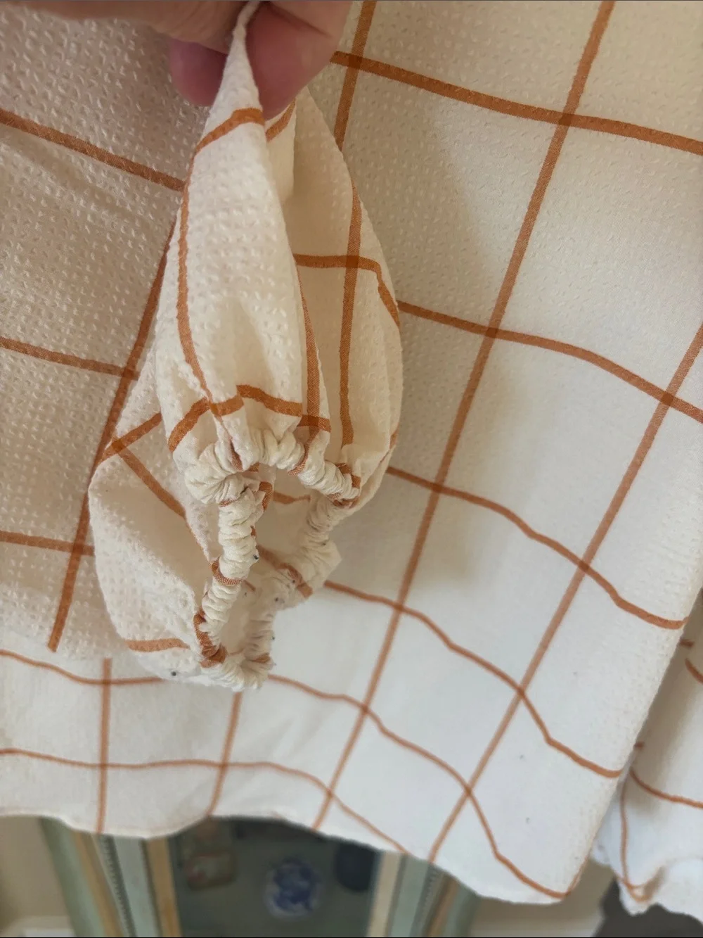 Windowpanes Grid Split-Neck Blouse